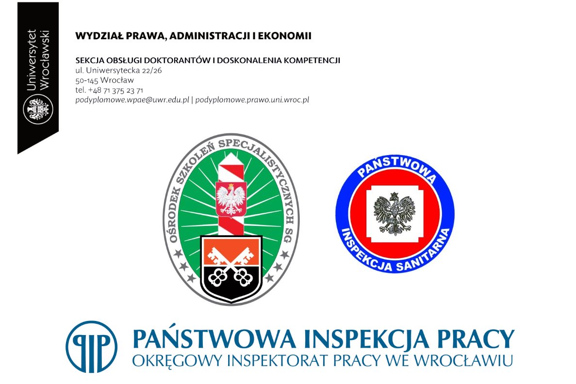 Plakat Wydziału Prawa, Administracji i Ekonomii Uniwersytetu Wrocławskiego zapisy na studia podyplomowe nt. "Zatrudnianie cudzoziemców".