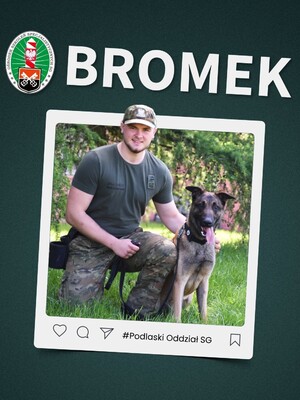 Funkcjonariusz z Podlaskiego Oddziału SG z psem BROMEK Funkcjonariusz z Podlaskiego Oddziału SG z psem BROMEK