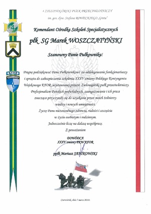Dowódca XXXV zmiany PKW KFOR 